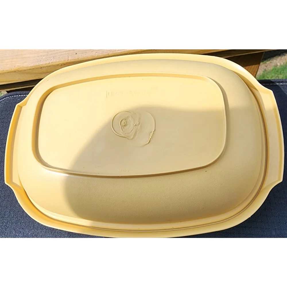 Vintage Yellow‎ Gold 3 pc Tupperware Microwave Steamer Serving Dish 1273